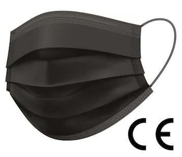 Munnskjerm, CE-godkjent, IIR-klasse, 3-lags filter, 200 stk, ansiktsmaske, svart